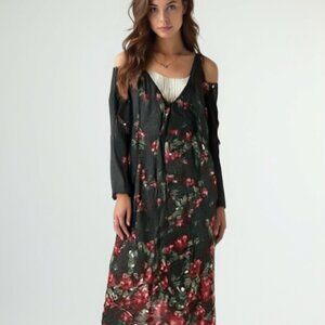 Le Chateau Cold Shoulder Floral Maxi Dress | Moody Floral Whimsigoth Gown NWT